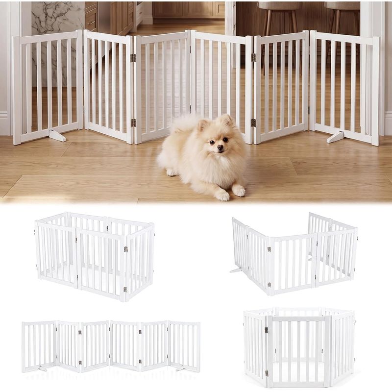 GIANTEX Absperrgitter Hund 61cm,Holz, 360°Scharniere,Dreibein,Freistehend.