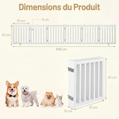 GIANTEX Barrière Chien 6 Panneaux,306×61cm,Bois,Sans Perçage, Antidérapant. GIANTEX Barrière Chien 6 Panneaux,306×61cm,Bois,Sans Perçage, Antidérapant.