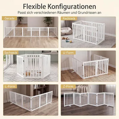 GIANTEX Absperrgitter Hund 61cm,Holz, 360°Scharniere,Dreibein,Freistehend.