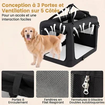 GIANTEX Sac Transport Chien Chat 83,5x58x58cm Oxford 3 Portes Coussin