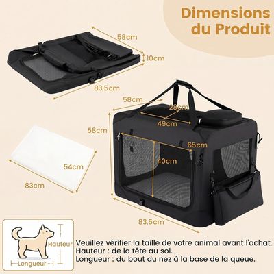 GIANTEX Sac Transport Chien Chat 83,5x58x58cm Oxford 3 Portes Coussin