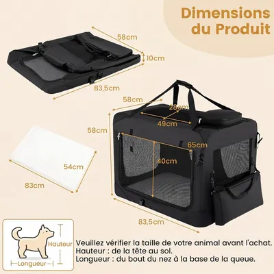 GIANTEX Sac Transport Chien Chat 83,5x58x58cm Oxford 3 Portes Coussin