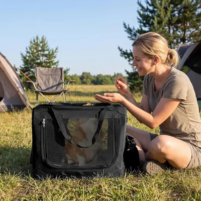 GIANTEX Sac Transport Chien Chat 61x43x43cm Oxford 3 Portes Coussin