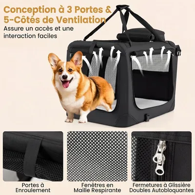 GIANTEX Sac Transport Chien Chat 61x43x43cm Oxford 3 Portes Coussin