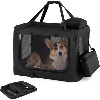 GIANTEX Transportbox Hund Katze 61x43x43cm Oxford 3 Türen Matte