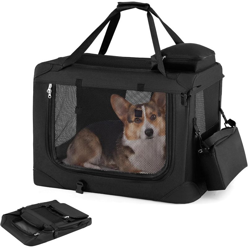 GIANTEX Transportbox Hund Katze 61x43x43cm Oxford 3 Türen Matte