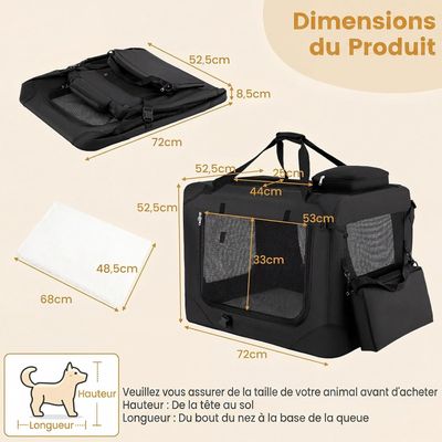 GIANTEX Sac Transport Chien Chat 72x52,5x52,5cm Oxford 3 Portes Coussin