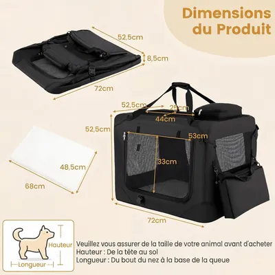 GIANTEX Sac Transport Chien Chat 72x52,5x52,5cm Oxford 3 Portes Coussin