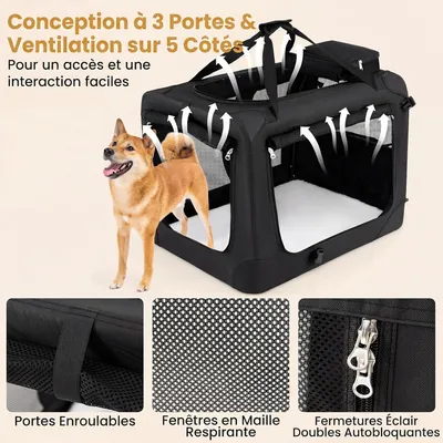 GIANTEX Sac Transport Chien Chat 72x52,5x52,5cm Oxford 3 Portes Coussin