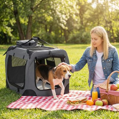 GIANTEX Sac Transport Chien Chat 72x52,5x52,5cm Oxford 3 Portes Coussin