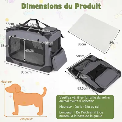 GIANTEX Sac Transport Chien Chat 72x52,5x52,5cm Oxford 3 Portes Coussin GIANTEX Sac Transport Chien Chat 72x52,5x52,5cm Oxford 3 Portes Coussin