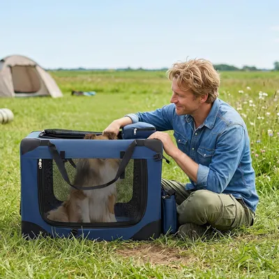 GIANTEX Sac Transport Chien Chat 72x52,5x52,5cm Oxford 3 Portes Coussin