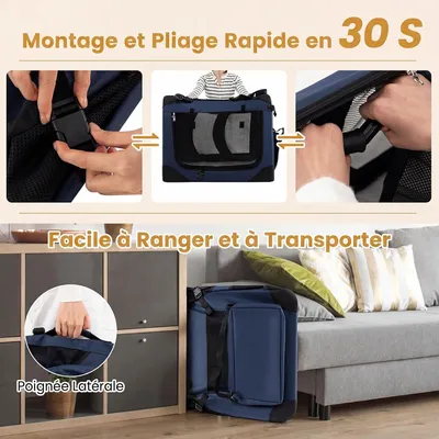 GIANTEX Sac Transport Chien Chat 72x52,5x52,5cm Oxford 3 Portes Coussin