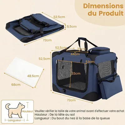 GIANTEX Sac Transport Chien Chat 72x52,5x52,5cm Oxford 3 Portes Coussin