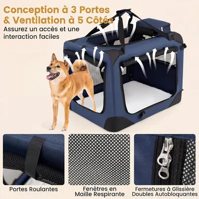 GIANTEX Sac Transport Chien Chat 72x52,5x52,5cm Oxford 3 Portes Coussin