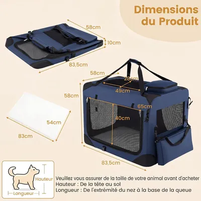 GIANTEX Sac Transport Chien Chat 83,5x58x58cm Oxford 3 Portes Coussin
