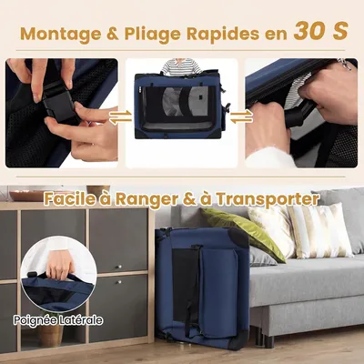 GIANTEX Sac Transport Chien Chat 83,5x58x58cm Oxford 3 Portes Coussin