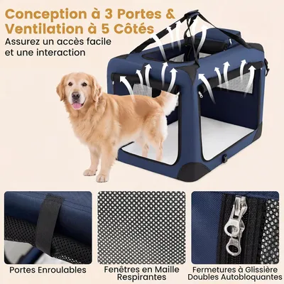 GIANTEX Sac Transport Chien Chat 83,5x58x58cm Oxford 3 Portes Coussin