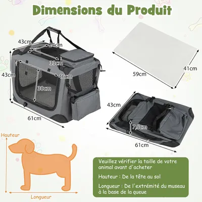 GIANTEX Sac Transport Chien Chat 61x43x43cm Oxford 3 Portes Coussin GIANTEX Sac Transport Chien Chat 61x43x43cm Oxford 3 Portes Coussin