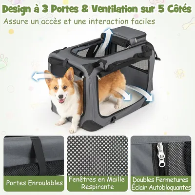 GIANTEX Sac Transport Chien Chat 61x43x43cm Oxford 3 Portes Coussin GIANTEX Sac Transport Chien Chat 61x43x43cm Oxford 3 Portes Coussin