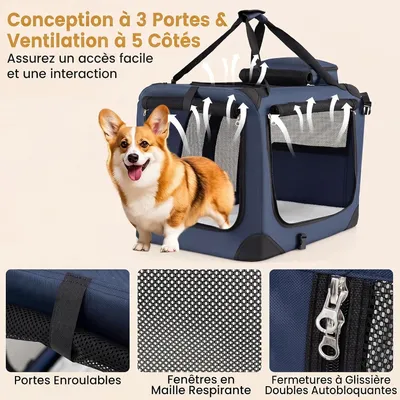 GIANTEX Sac Transport Chien Chat 61x43x43cm Oxford 3 Portes Coussin