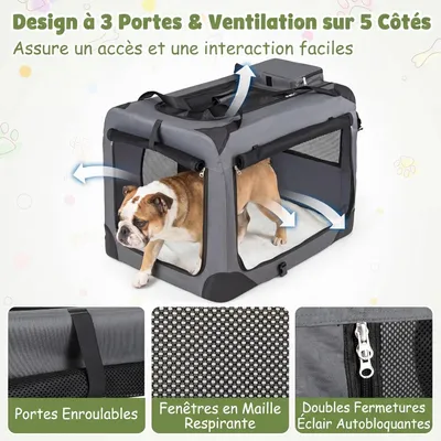 GIANTEX Sac Transport Chien Chat 83,5x58x58cm Oxford 3 Portes Coussin GIANTEX Sac Transport Chien Chat 83,5x58x58cm Oxford 3 Portes Coussin