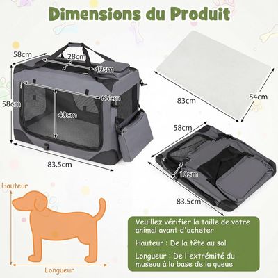 GIANTEX Sac Transport Chien Chat 83,5x58x58cm Oxford 3 Portes Coussin