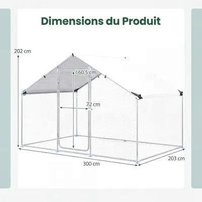 GIANTEX Enclos Poulailler 6 m², 3x2x2 m, Acier Galvanisé, Bâche PE GIANTEX Enclos Poulailler 6 m², 3x2x2 m, Acier Galvanisé, Bâche PE