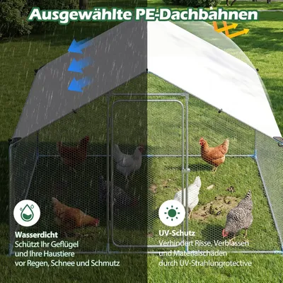 GIANTEX Hühnerfreilauf 3x2x2m, 6㎡,Dach, Draht,Riegeltür,Hühner & Kaninchen.
