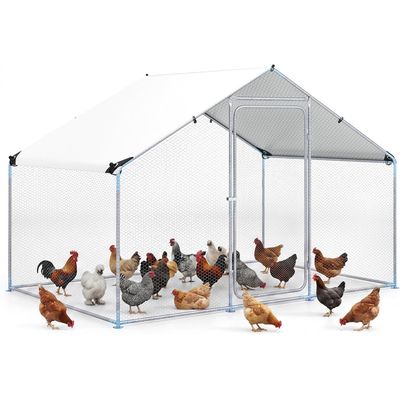 GIANTEX Enclos Poulailler 6 m², 3x2x2 m, Acier Galvanisé, Bâche PE