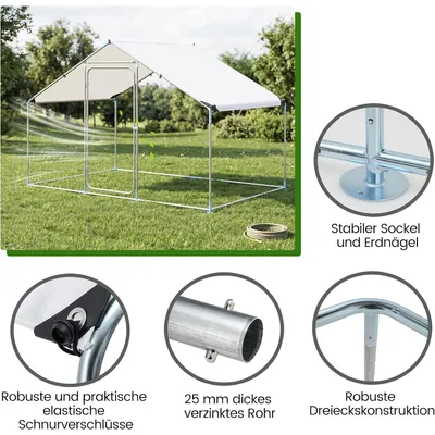 GIANTEX Hühnerfreilauf 3x2x2m, 6㎡,Dach, Draht,Riegeltür,Hühner & Kaninchen.