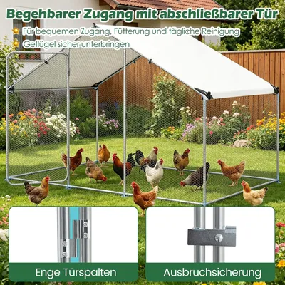 GIANTEX Hühnerfreilauf 3x2x2m, 6㎡,Dach, Draht,Riegeltür,Hühner & Kaninchen.