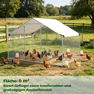 GIANTEX Hühnerfreilauf 3x2x2m, 6㎡,Dach, Draht,Riegeltür,Hühner & Kaninchen.
