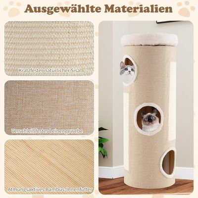 GIANTEX Kratzfass Katzenhaus Multifunktional 3 Löcher Plüschbett Sisal