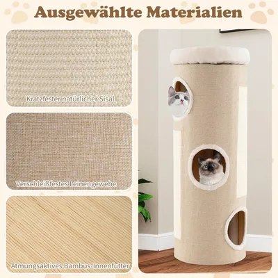 GIANTEX Kratzfass Katzenhaus Multifunktional 3 Löcher Plüschbett Sisal