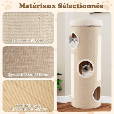 GIANTEX Tonneau Chat 43cm 4 Niveaux 3 Condos Planches Amovibles Perchoir