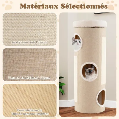 GIANTEX Tonneau Chat 43cm 4 Niveaux 3 Condos Planches Amovibles Perchoir