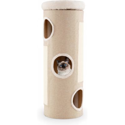 GIANTEX Kratzfass Katzenhaus Multifunktional 3 Löcher Plüschbett Sisal
