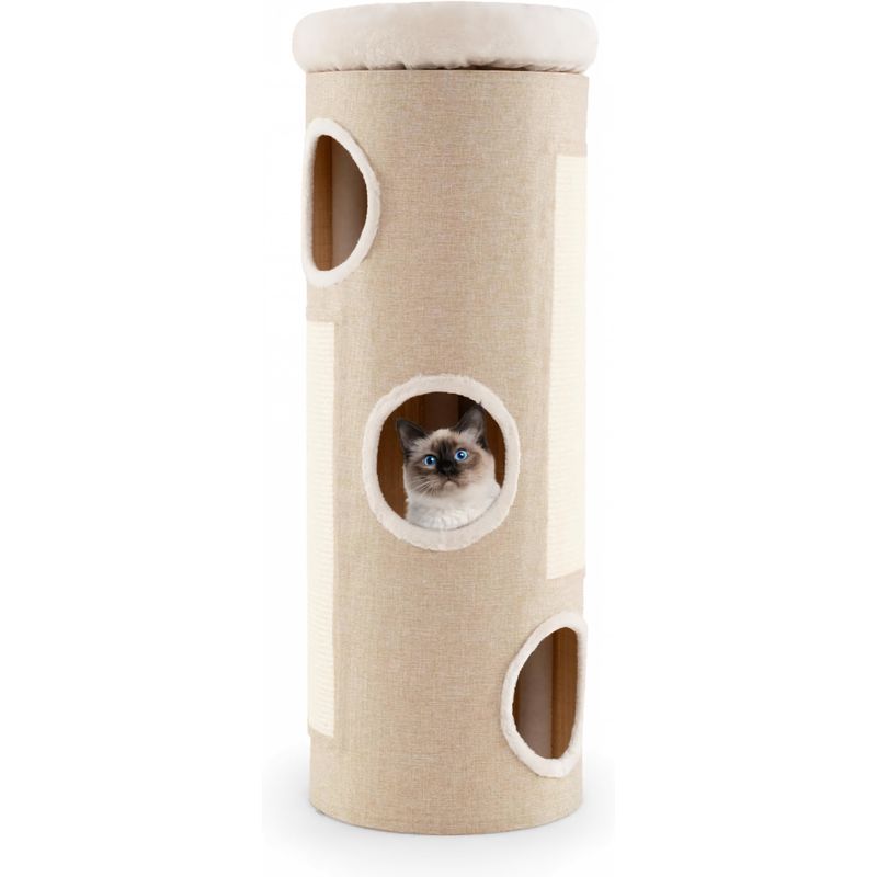 GIANTEX Kratzfass Katzenhaus Multifunktional 3 Löcher Plüschbett Sisal