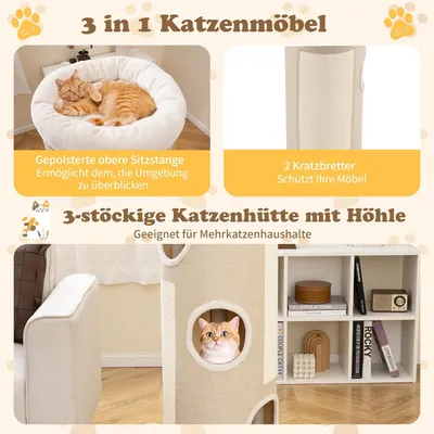 GIANTEX Kratzfass Katzenhaus Multifunktional 3 Löcher Plüschbett Sisal