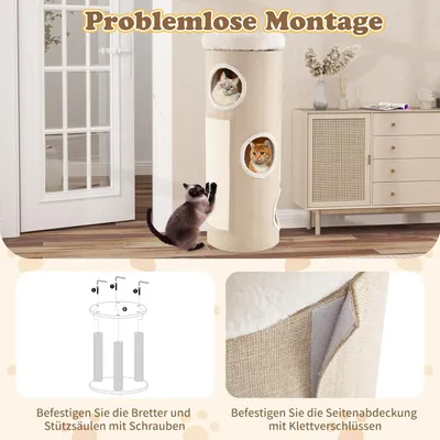 GIANTEX Kratzfass Katzenhaus Multifunktional 3 Löcher Plüschbett Sisal