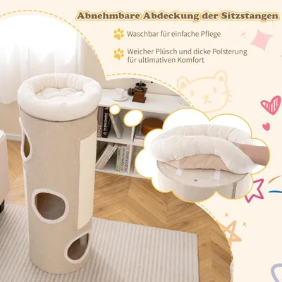 GIANTEX Kratzfass Katzenhaus Multifunktional 3 Löcher Plüschbett Sisal