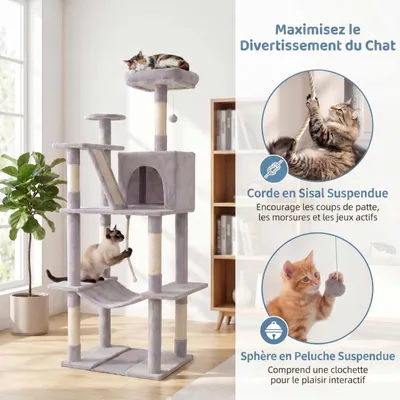 GIANTEX Arbre à Chat, 5 Niveaux, Hamac, Niches, Poteaux, Balle.