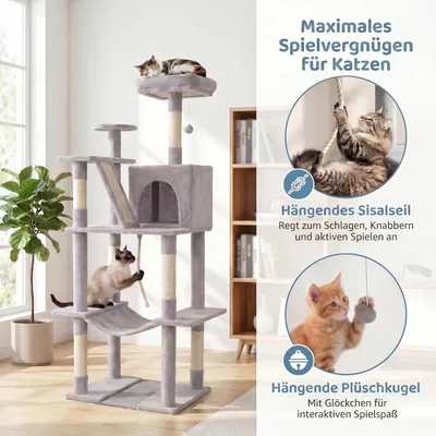 GIANTEX Katzenkratzbaum 6 Ebenen mit Höhle & Hängematte GIANTEX Katzenkratzbaum 6 Ebenen mit Höhle & Hängematte