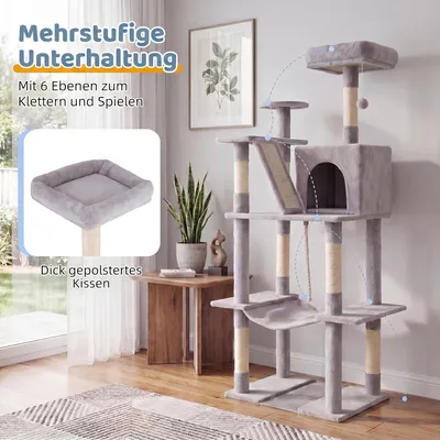 GIANTEX Katzenkratzbaum 6 Ebenen mit Höhle & Hängematte GIANTEX Katzenkratzbaum 6 Ebenen mit Höhle & Hängematte