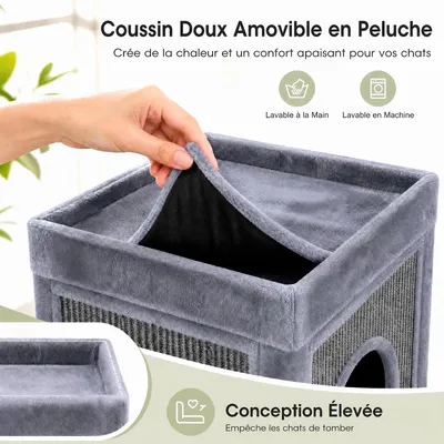 GIANTEX Griffoir 3 Cachettes Plateforme Coussin Amovible Sisal Chat GIANTEX Griffoir 3 Cachettes Plateforme Coussin Amovible Sisal Chat