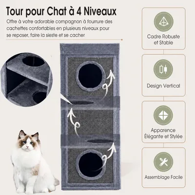 GIANTEX Griffoir 3 Cachettes Plateforme Coussin Amovible Sisal Chat GIANTEX Griffoir 3 Cachettes Plateforme Coussin Amovible Sisal Chat