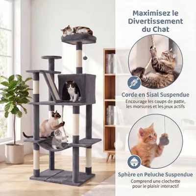 GIANTEX Arbre à Chat, 5 Niveaux, Hamac, Niches, Poteaux, Balle. GIANTEX Arbre à Chat, 5 Niveaux, Hamac, Niches, Poteaux, Balle.