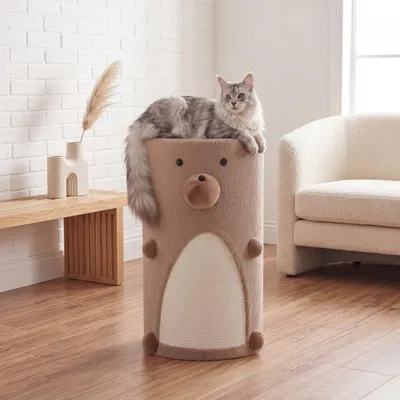 GIANTEX  Tonneau Chat 2 Niveaux, 66 cm, Tapis Sisal, 2 Condos, Ours.