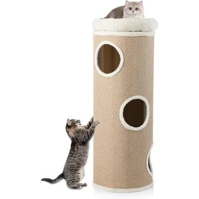 GIANTEX Kratzfass Katzenhaus Multifunktional 3 Löcher Plüschbett Sisal GIANTEX Kratzfass Katzenhaus Multifunktional 3 Löcher Plüschbett Sisal